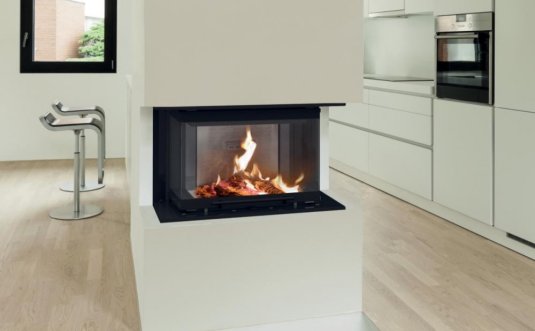 Teplovzdušná krbová vložka BEF THERM V 6 C výsuvné otevírání, třístranné prosklení