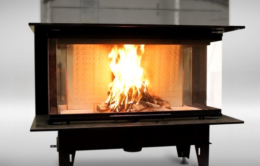Designová teplovzdušná krbová vložka BEF THERM V 8 C, výsuvné otevírání, sklo třístranné