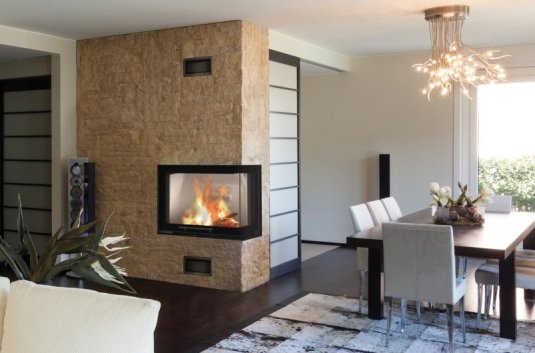 Teplovzdušná krbová vložka BEF THERM V 8 CP, výsuvné otevírání, pravé boční sklo