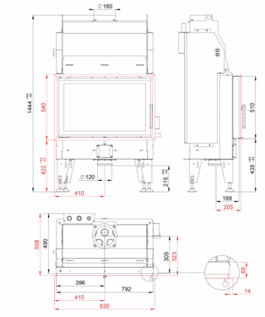Teplovodní krbová vložka Bef Aquatic WH 80, rovné prosklení, boční otevírání