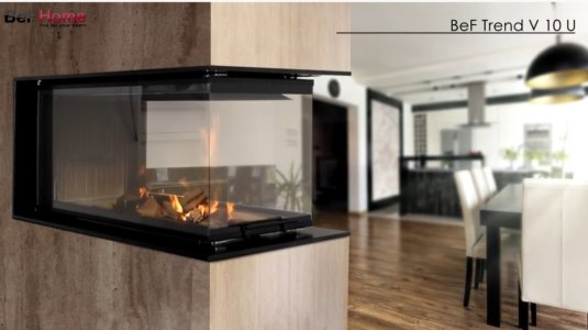 Teplovzdušná krbová vložka BEF THERM V 8 U,  třístranné sklo do tvaru U s výsuvem