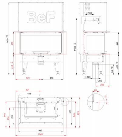 Designová teplovzdušná krbová vložka BEF THERM V 8 C, výsuvné otevírání, sklo třístranné